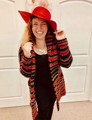 Gorgeous Ralph Lauren sweater & fun red hat!