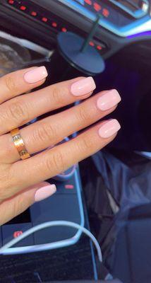 Baby pink gel manicure and dip powder by Kathy.