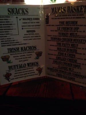 Molly Malone menu