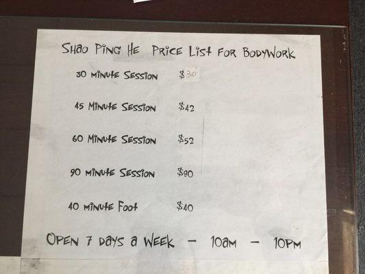 This is the price list