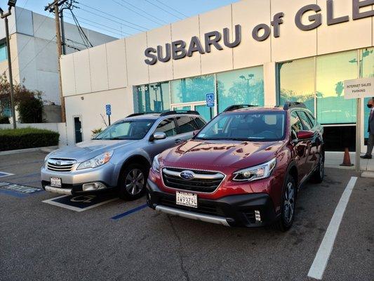 My 2012 Outback Limited on the left and my 2021 Outback Limited on the right.