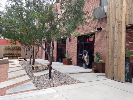 Courtyard in front of some of the stores at The Mix at Union Plaza