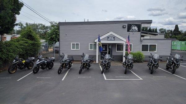 MotoQuest - Portland, gearing up for our first day of riding on our Lewis & Clark tour based in and out of this facility!