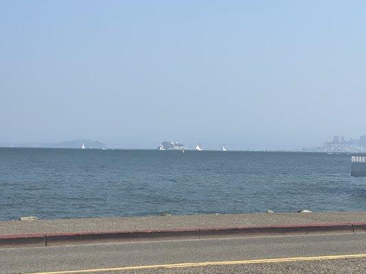 The view with Alcatraz and downtown San Francisco in the background.