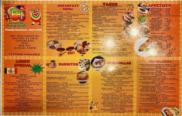 Tacos Rojas: Mexican Bar & Grill's Menu