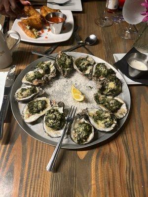 Rockfeller oysters without the bacon. Yummy!!!