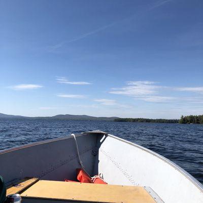 Sebago Lake on one of our rented boats (free for wedding parties)