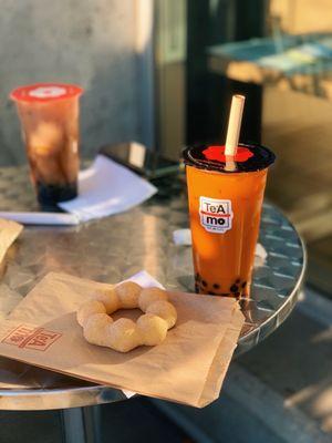 Churro mochi donut and Thai Tea Latte