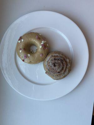 Maple donut and cinnamon roll.