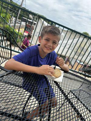 Patio area by clubhouse with ice cream purchased on site