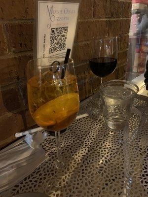 Aperol spritz and red wine