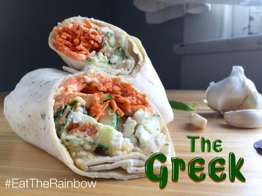 Greek Wrap: House-made Hummus, Feta Cheese, Shredded Carrots, and Chopped Cucumber