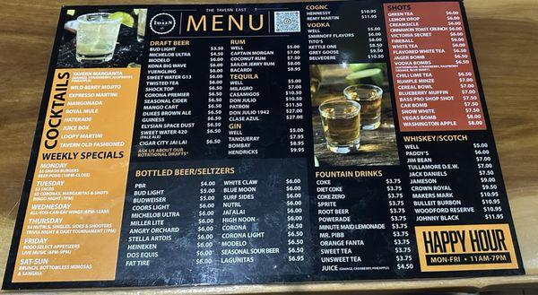 Food and drink menu