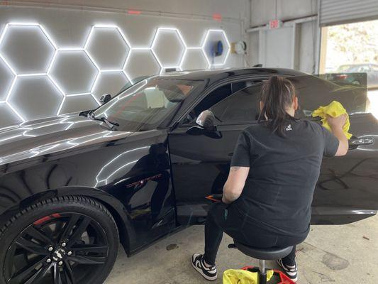 Britany tinting a Camaro!