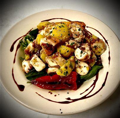 Octopus salad and rostered peppers