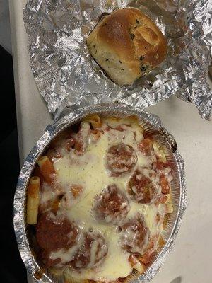 Meatball Parmigiana Dinner with Garlic Knot