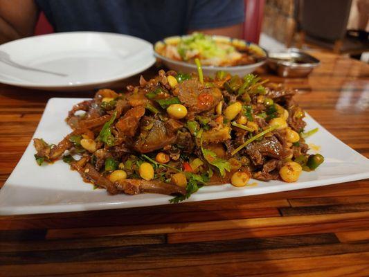 Beef and OX Tripe with chili sauce and peanuts