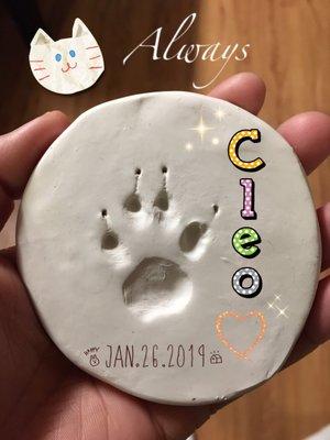 A complimentary paw print to keep Cleo's memories with us forever.