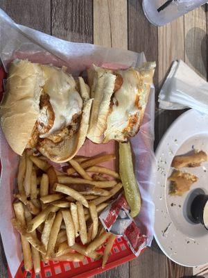 Chicken Buffalo sub with fries