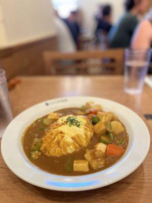 Omelet curry with okra, tofu, and vegetable