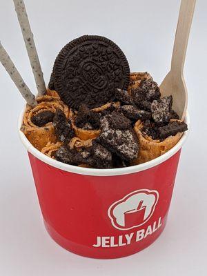 Crunch Time - Thai tea ice cream with Oreo mixin, topped with Oreo crumble and Cookies and Cream Pocky