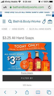 $3.25 soap day today 8/22/20! Great deal!!