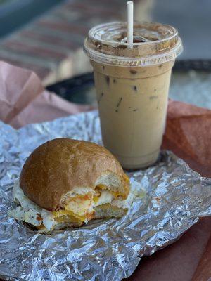 Delicious Egg & Cheese Sandwich with Latte