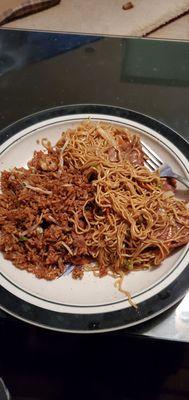 Beef Vegetables Chow Mein and Beef Fried Rice