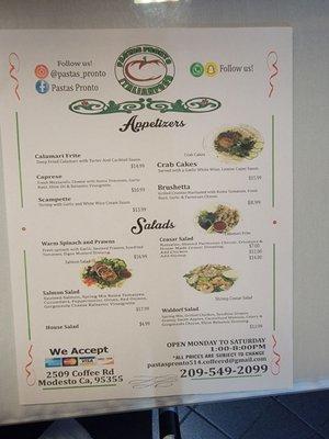 New menu and new prices