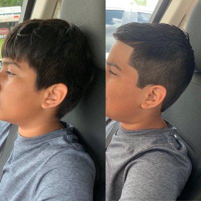 Before and after of my sons haircut !