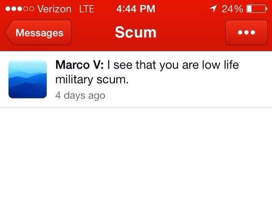 After my honest review, Dr. Marc Fink wrote me this horrible message! I guess he hates military!