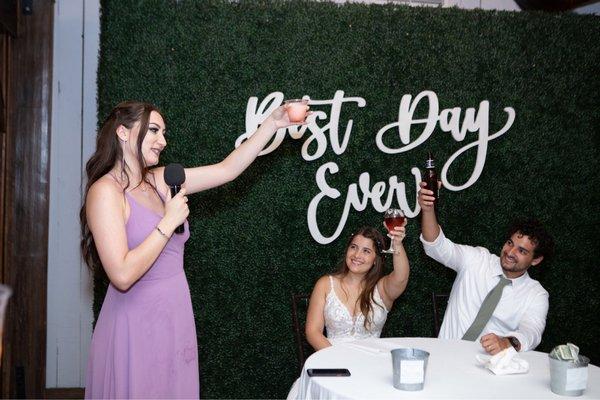 Sweetheart table with backdrop