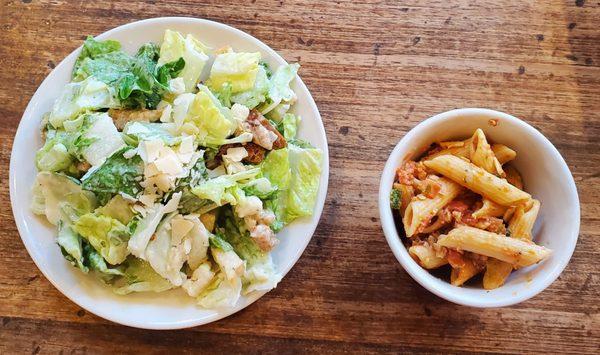 Small Ceasar salad and small pasta