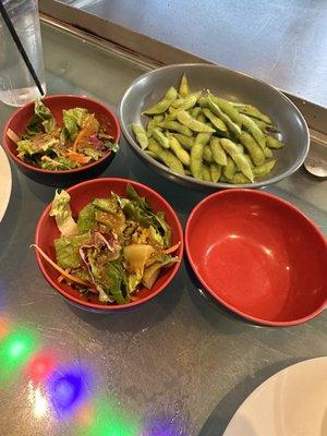 Edamame and salad