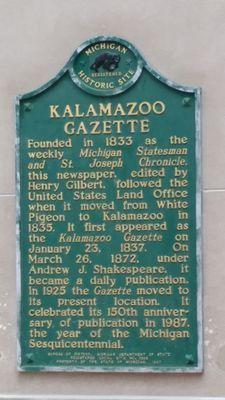 Kalamazoo Gazette historical marker