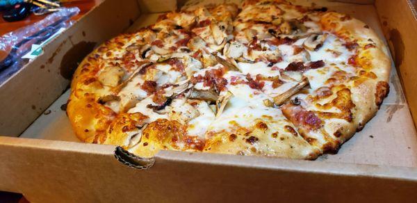 Create your own. We chose chicken, mushroom and bacon toppings. Of course, so  delicious!