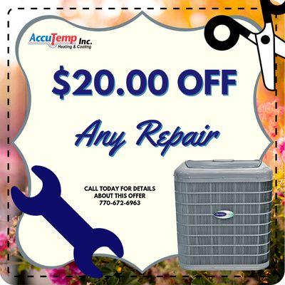 Call today to book your Service Call and get $20 off  of your Repair!