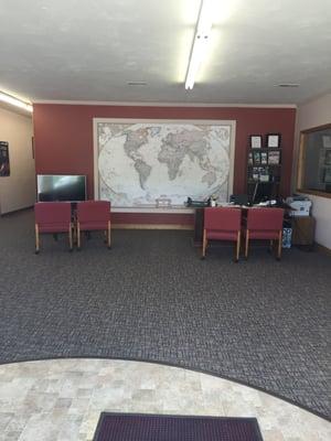 A reception room at World Auto sales where we  make you feel right at home