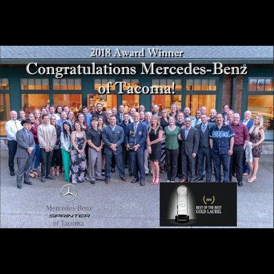 Our staff, celebrating being awarded Mercedes-Benz's highest award for Customer Service, the Best of the Best - Gold Laurel Award.