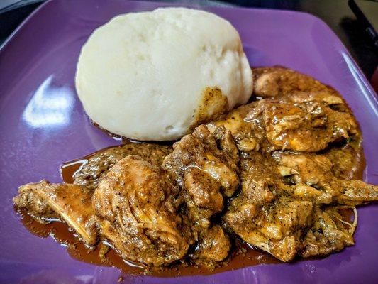 Peanut butter chicken stew with yam fufu.