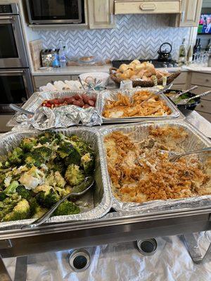 Poppyseed chicken , grilled cheesy broccoli, sausage & pepper or baked ziti