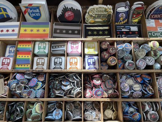 Pins and stickers galore