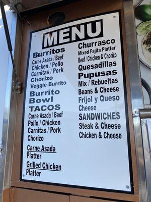 Menu w/o prices