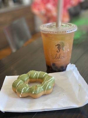 Mochi donut green tea , POG aloha boba