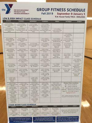 Fitness class schedule