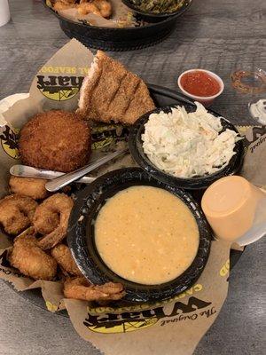 Wharf Platter. Catfish Filet comes cut in half.