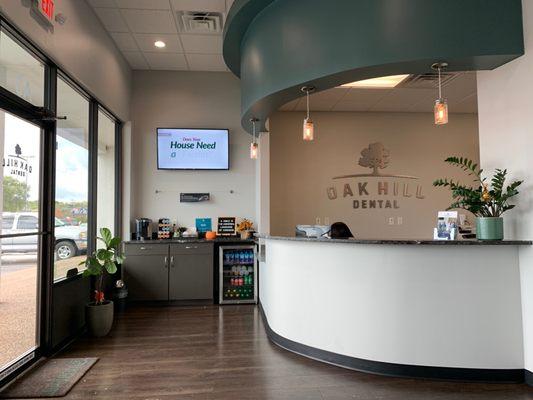 Front desk and great selection of beverages as you wait.