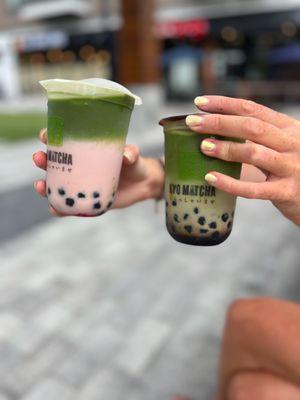 Strawberry Matcha Latte and Brown Sugar Boba Matcha Latte