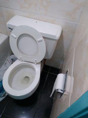 Toilet with 1/4 roll of TP.  No towels.