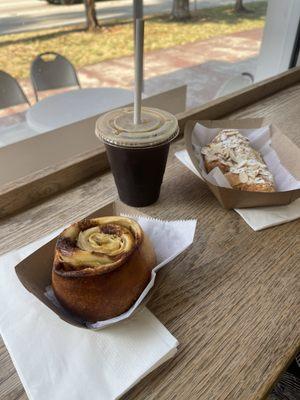 Apple cinnamon roll and Almond croissant